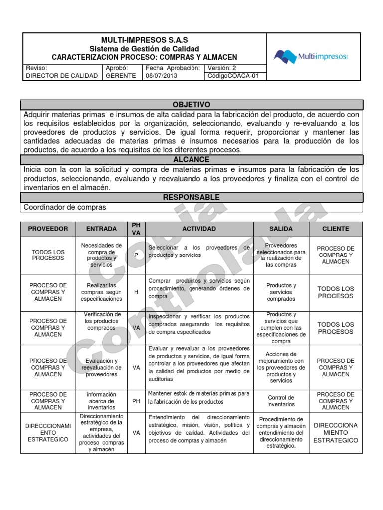 Caracterización del Proceso de Compras | PDF | Calidad (comercial ...