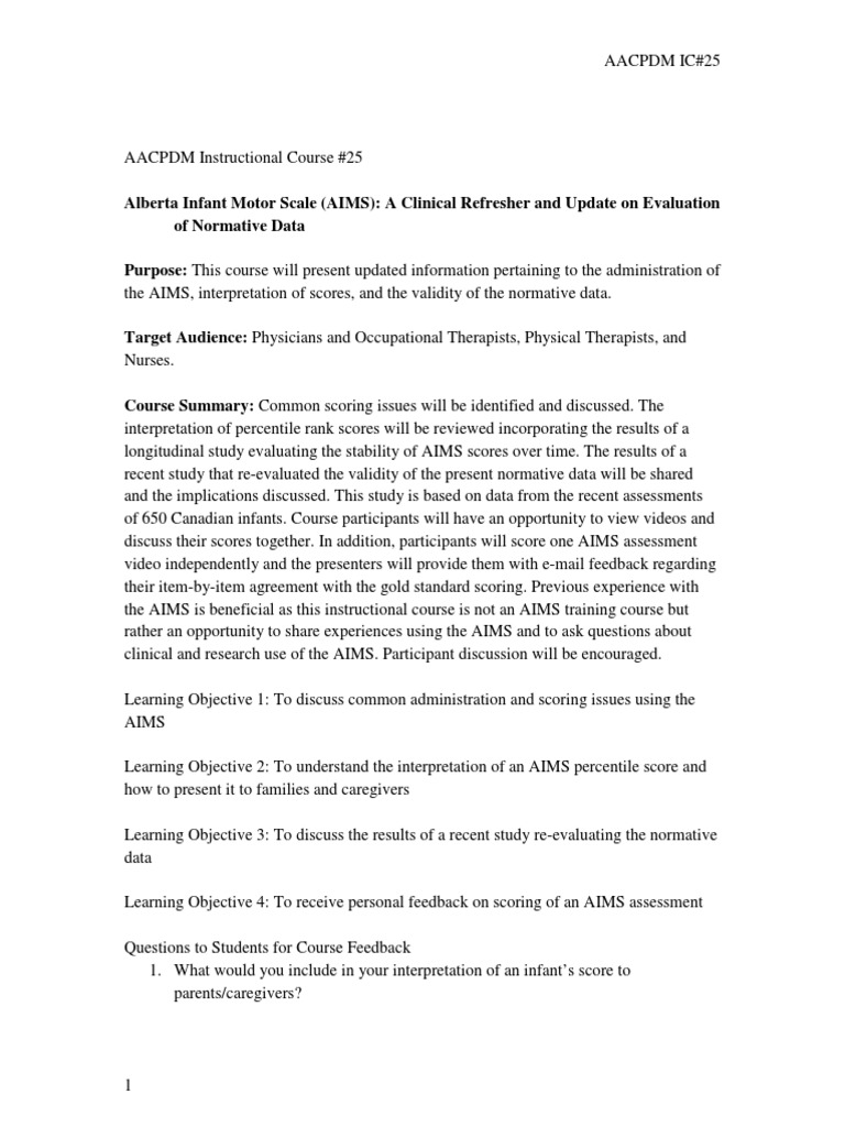 Alberta Infant Motor Scale (AIMS) A Clinical Refresher