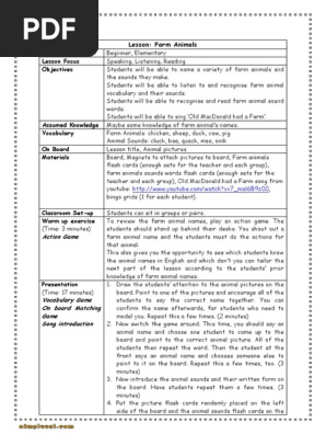 Farm Animals Lesson Plan