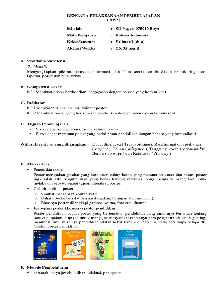 Rencana Pelaksanaan Pembelajaran Poster