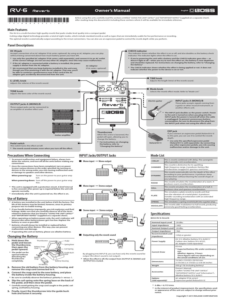 Boss rv6 Manual PDF | PDF | Alternating Current | Electrical
