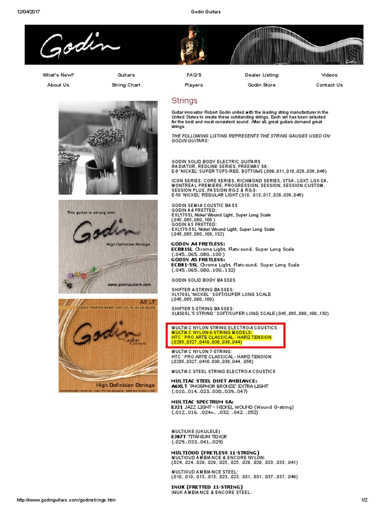 Godin String Gauges PDF Bass Guitar Guitars