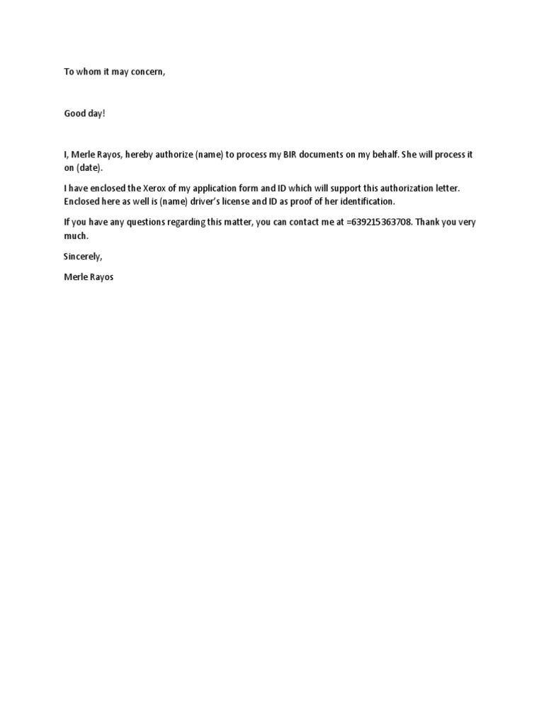 BIR Authorization Letter