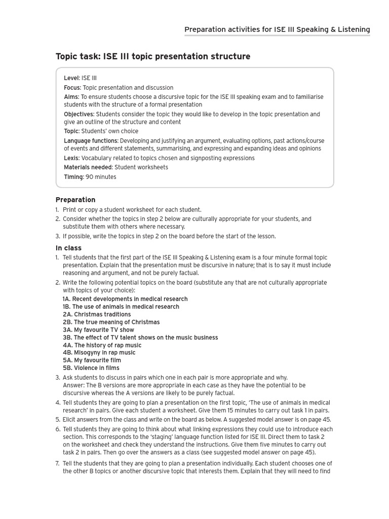 ISE III Presentation Structure Guide | PDF | Animal Testing | Discourse