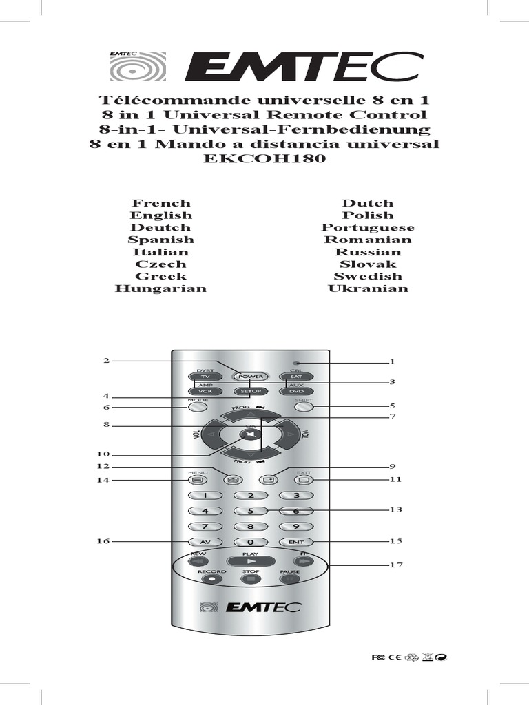 EMTEC-Pilot Uniwersalny EKCOH180 | PDF | Télécommande | Formats de média