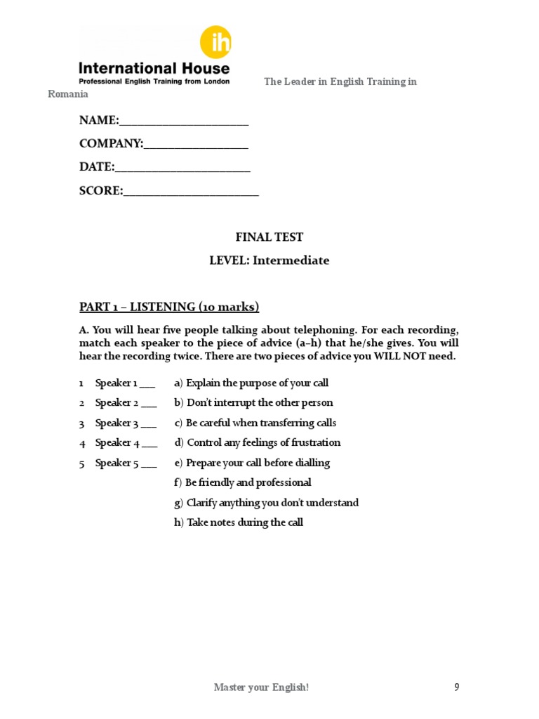 Intermediate Final Test Listening & Reading | PDF | You Tube | Retail