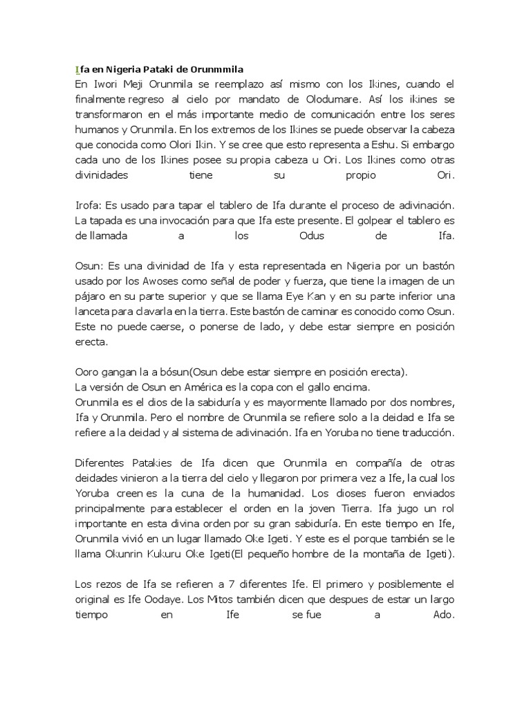 Ifa en Nigeria Pataki de Orunmmila | PDF | Mitología | Religión y creencia