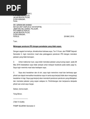 Surat Rasmi Memohon Maaf Atas Kesalahan