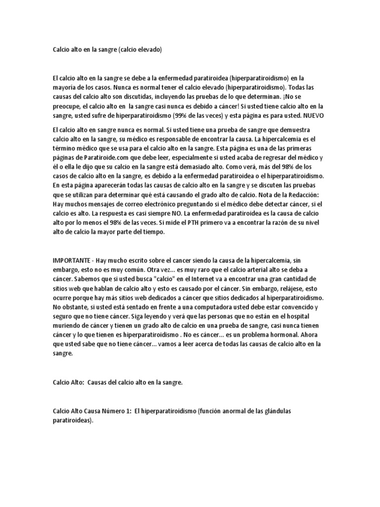 Calcio Alto En La Sangre PDF Gl ndula Paratiroidea Mieloma M ltiple