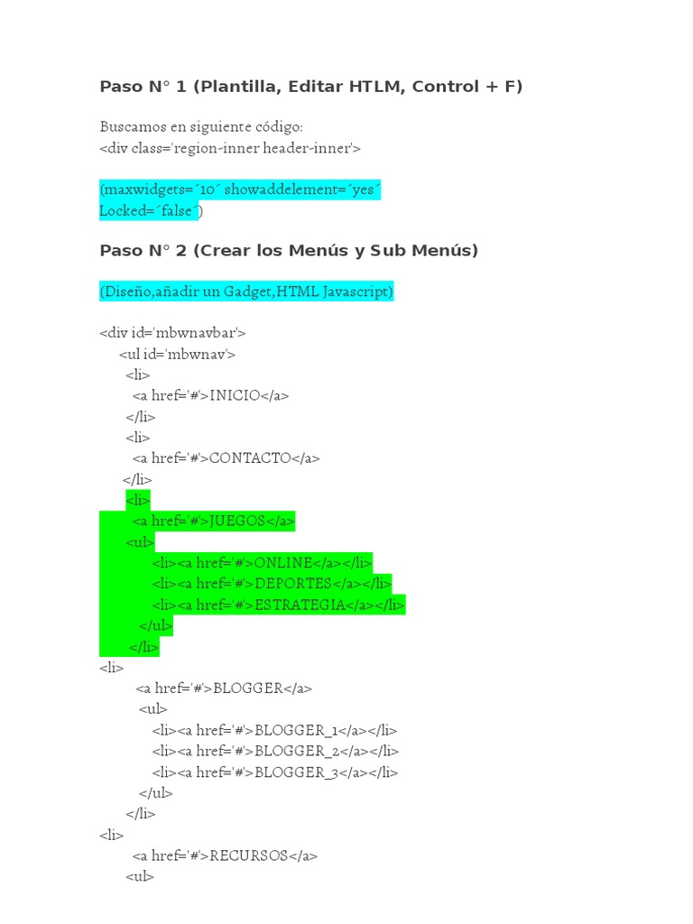 Código para Menús Desplegables HTML | PDF | Escritura | Diseño de ...