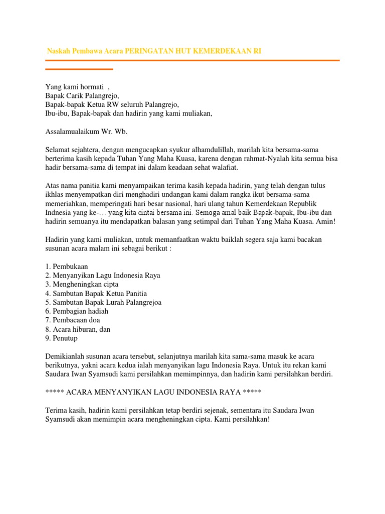 Contoh Teks Pembawa Acara Hari Kemerdekaan Di Sekolah Berbagai Teks Penting