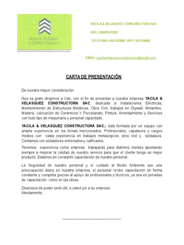 Carta de Presentacion | Negocios