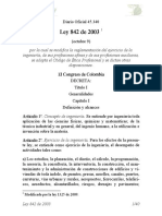 Ley 842 de 2003 Codigo de Etica Profesional