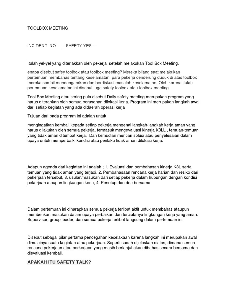Toolbox Meeting Pdf