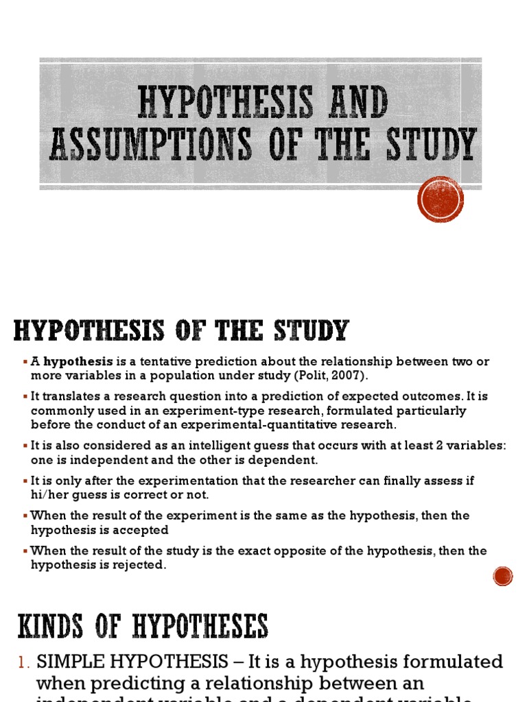 what is assumptions and hypothesis in research