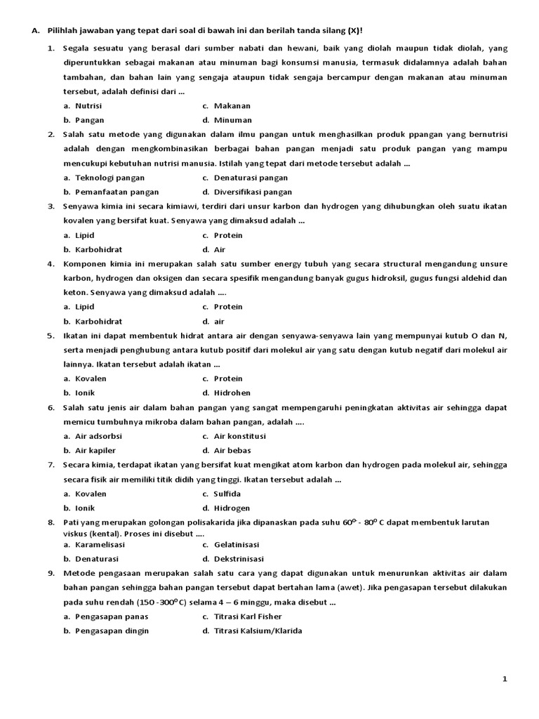 Contoh Soal Kimia Pangan Guru Paud