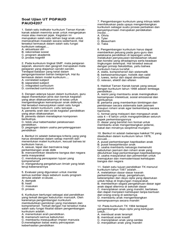 Contoh Soal Tap S1 Pg Paud Paud 4500 Berbagi Contoh Soal Contoh Soal Tap S1 Pg Paud Paud 4500 Berbagi Contoh Soal