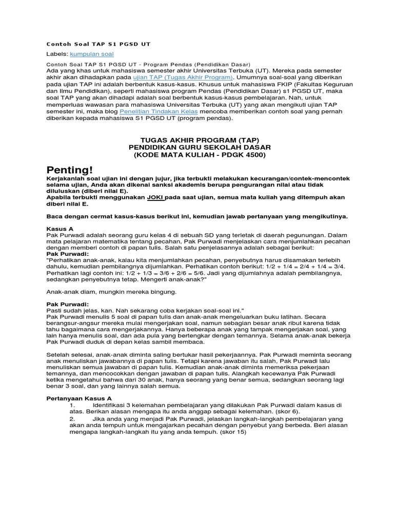 Contoh Soal Tap S1 Pgsd Ut Docx
