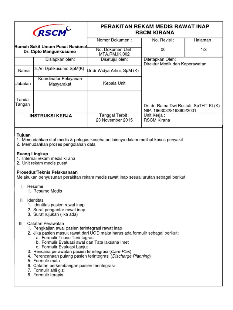 Prosedur Rekam Medis RSCM Kirana | PDF