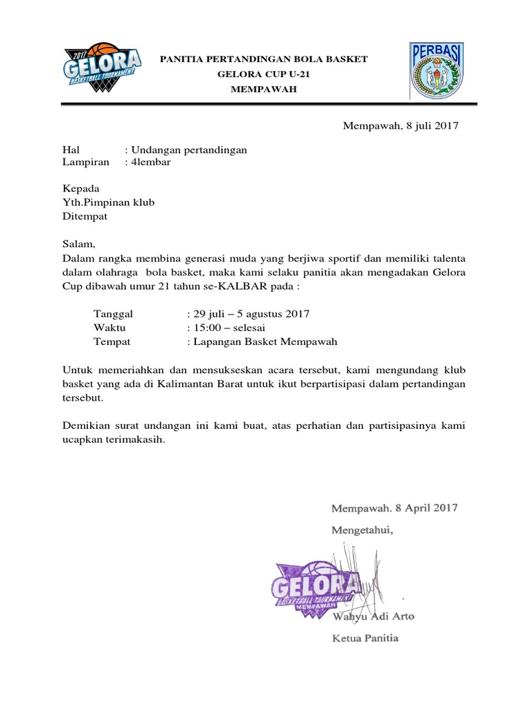 Contoh Surat Undangan Panitia Pertandingan Bola Basket