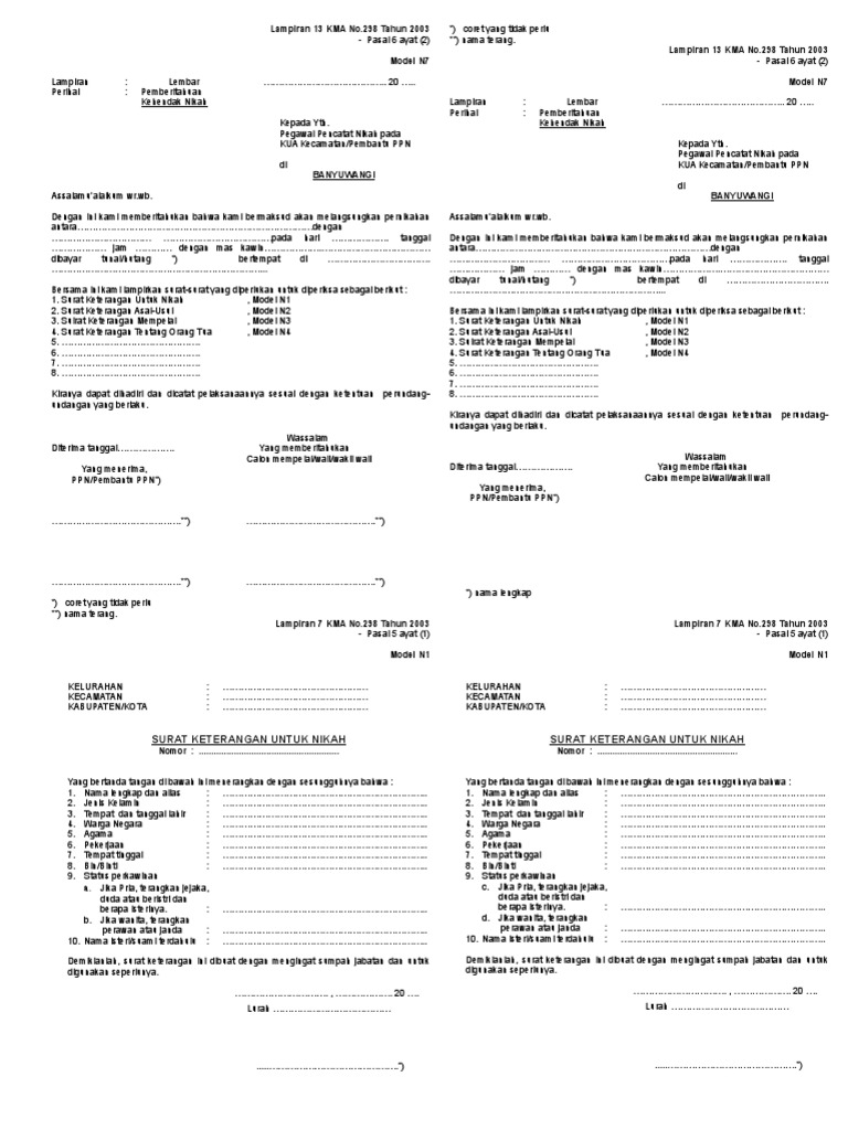 Formulir dan Surat Keterangan Nikah | PDF