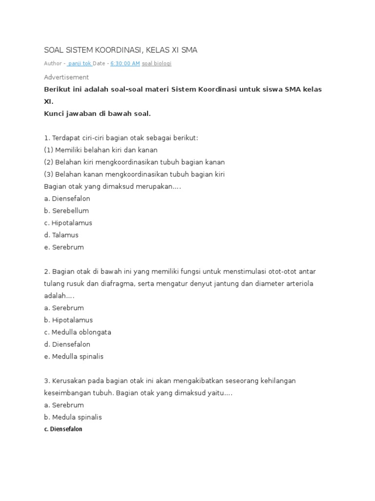 Soal Sistem Koordinasi