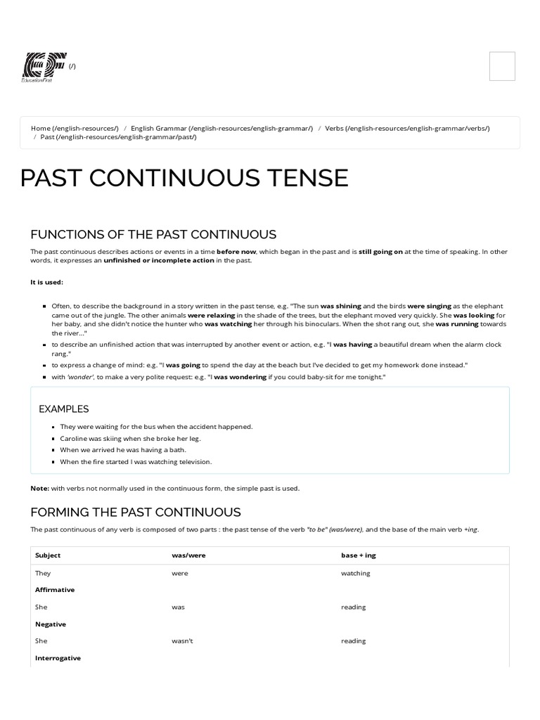 Past Continuous Tense - English Grammar Guide | PDF | English Grammar ...