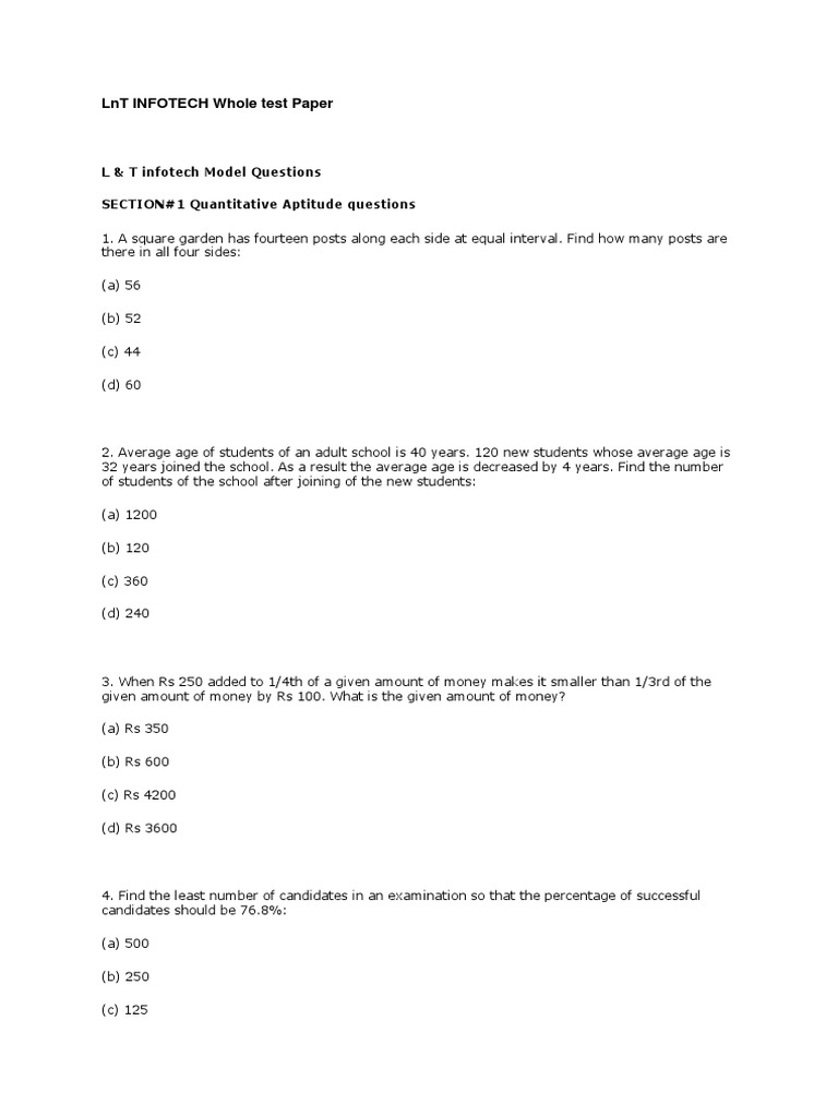 L&T Infotech Aptitude & Logic Test | PDF | Central Processing Unit ...