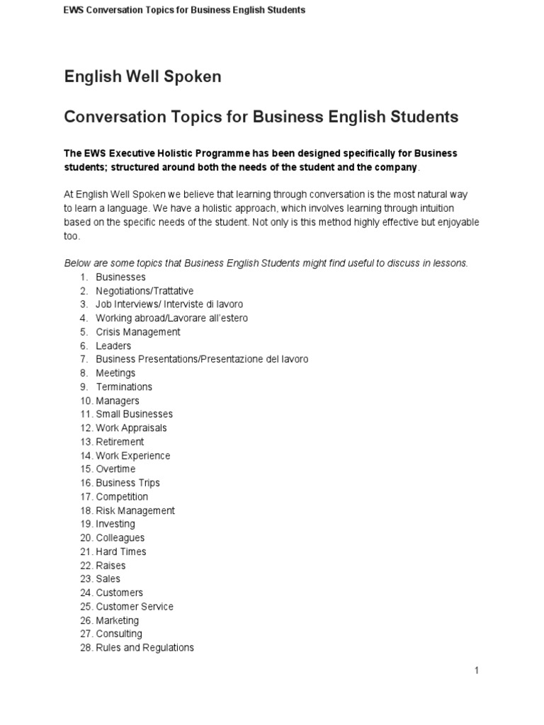Conversation Topics For Business English Students | PDF | Consultant |  Business