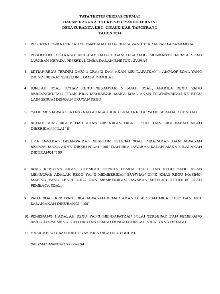 Tata Tertib Lomba Cerdas Cermat