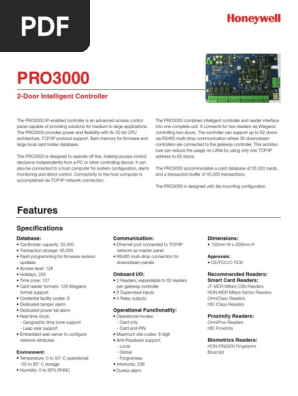 Honeywell pro3000 access control user manual