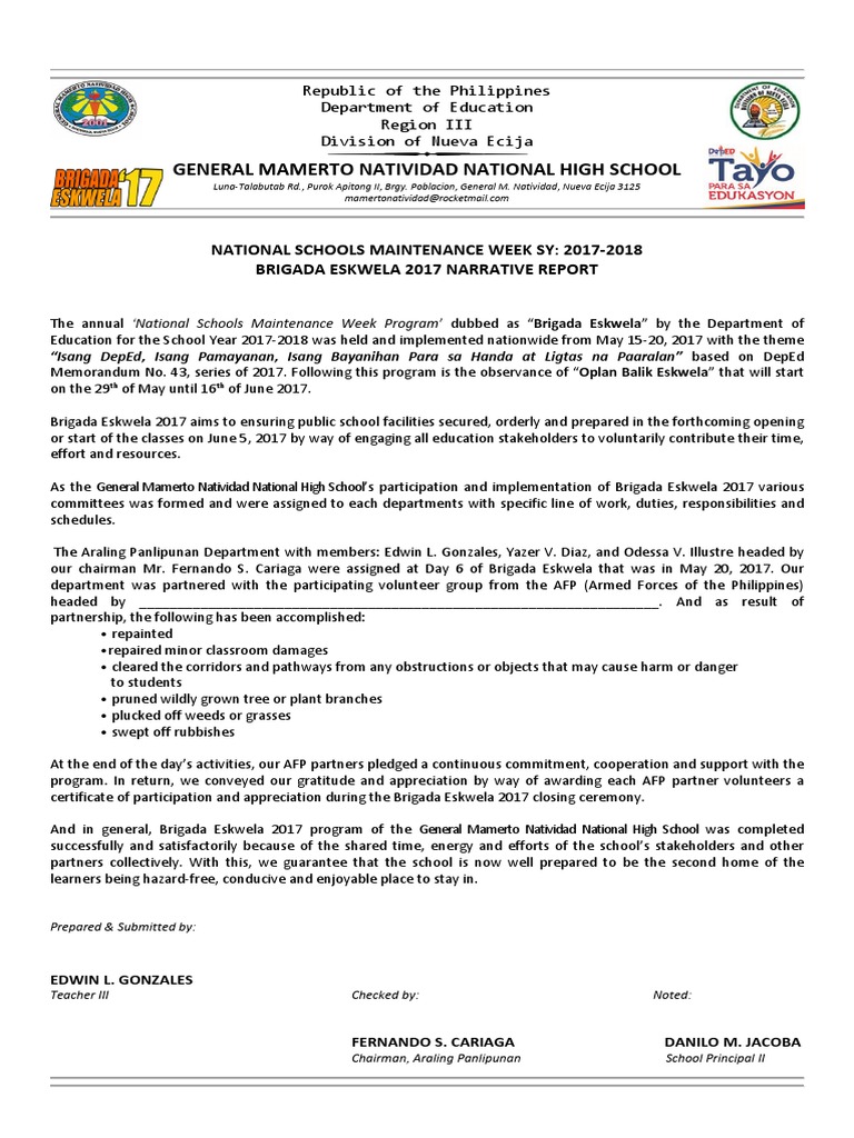 General Mamerto Natividad National High School PDF Government Further Education