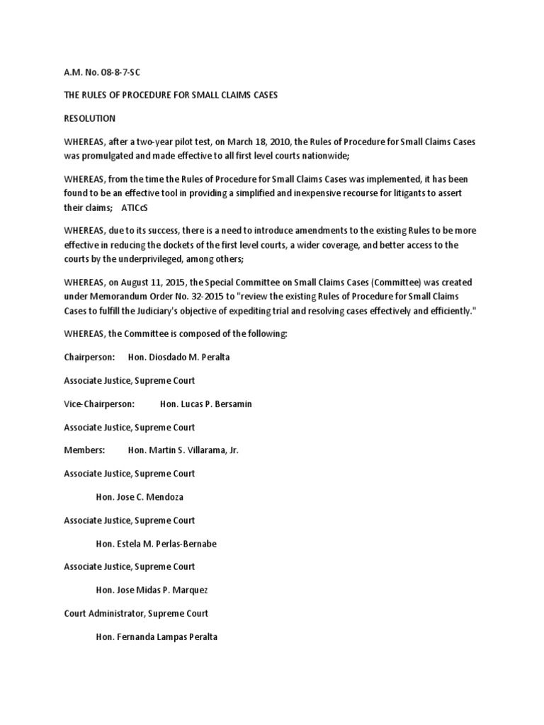 2016 Rules On Small Claims | PDF | Lawsuit | Pleading