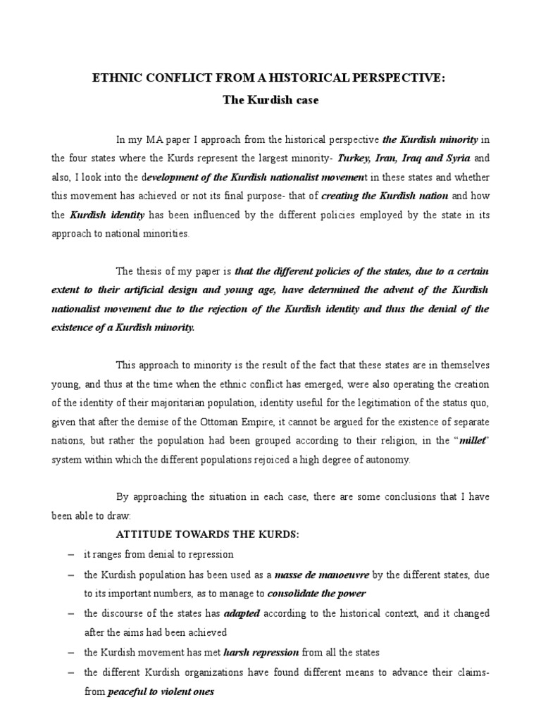 Ethnic Conflict From A Historical Perspective The Kurdish - 