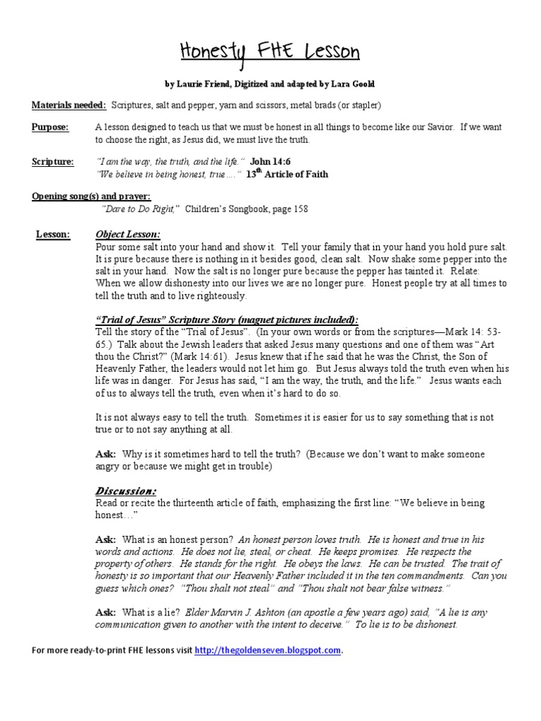 Honesty FHE Lesson | PDF | Ten Commandments | Jesus