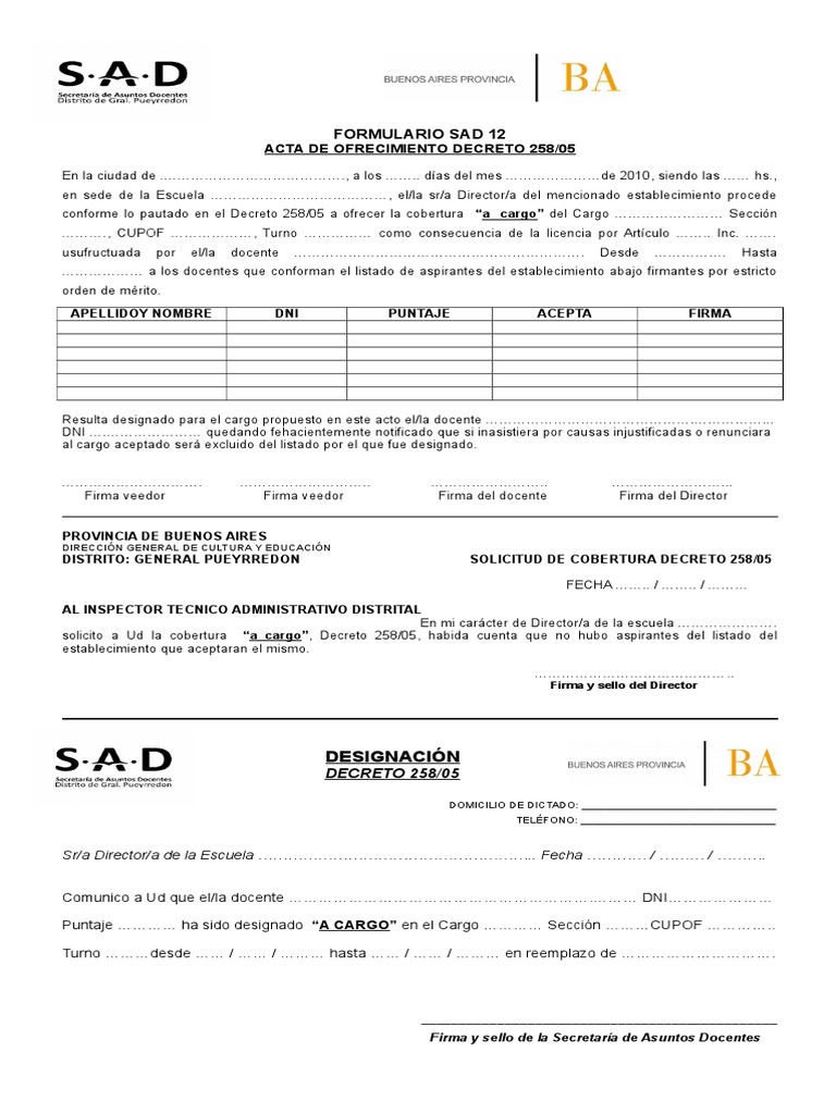 Acta de Ofrecimiento Decreto 258/05 | PDF | Gobierno | Política (general)