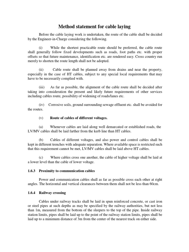 Method Statement For Cable LayingUsj PDF Cable Electrical Conductor
