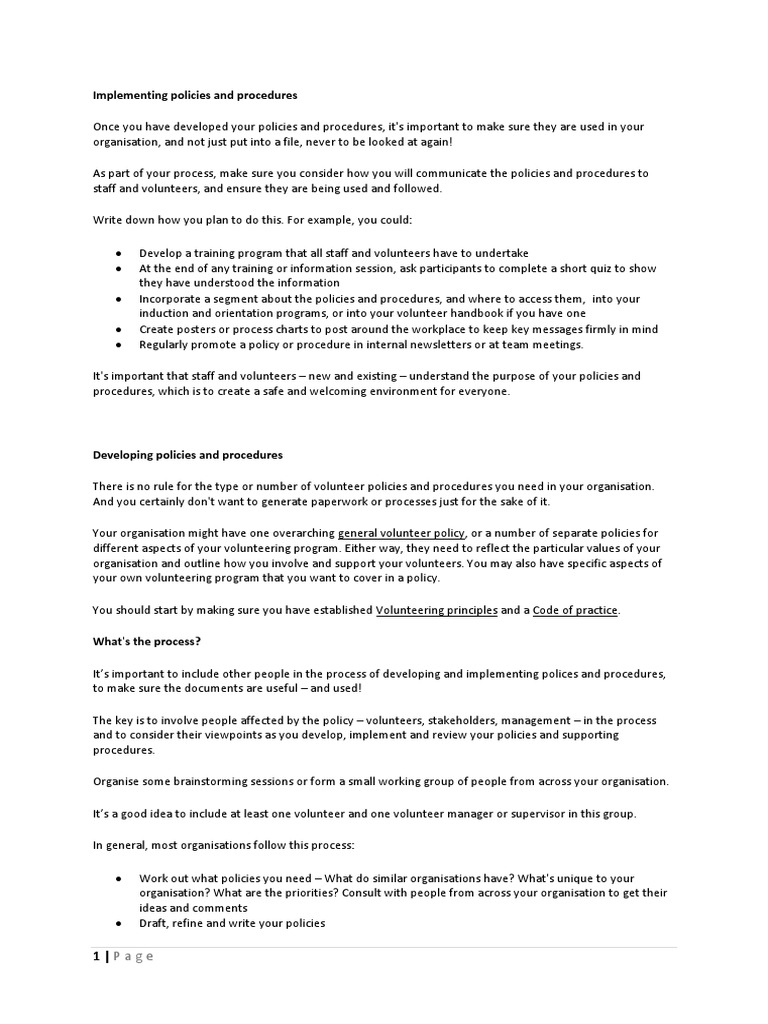 Implementing Policies and Procedures | PDF | Occupational Safety And ...