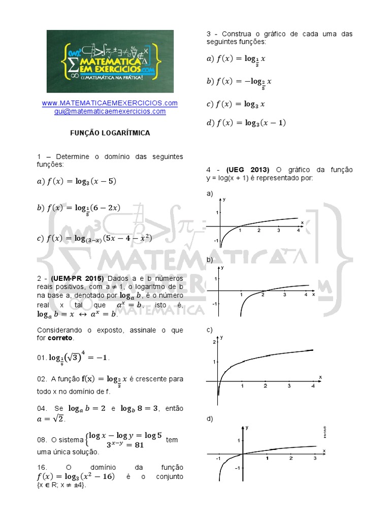 Funcao Logaritmica | PDF | Função (Matemática) | Logaritmo