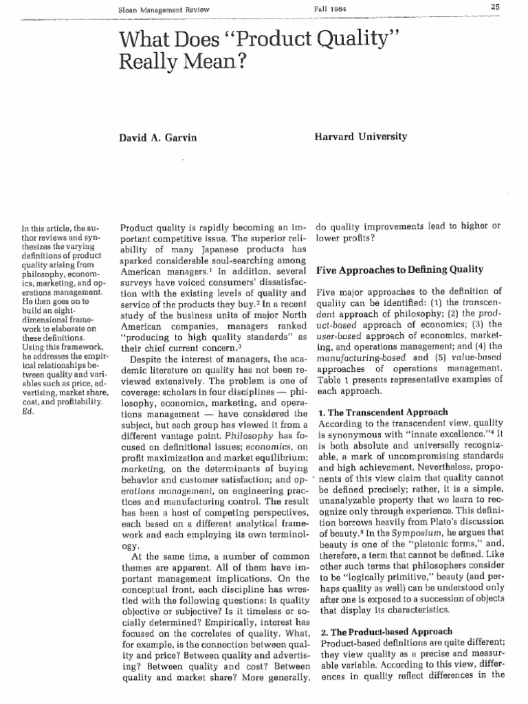 What Does Product Quality Really Mean PDF | PDF