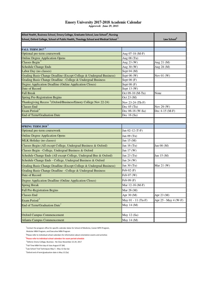 Academic Calendar Fall 2017 - Spring 2018 | PDF | Academic Term |  Undergraduate Education