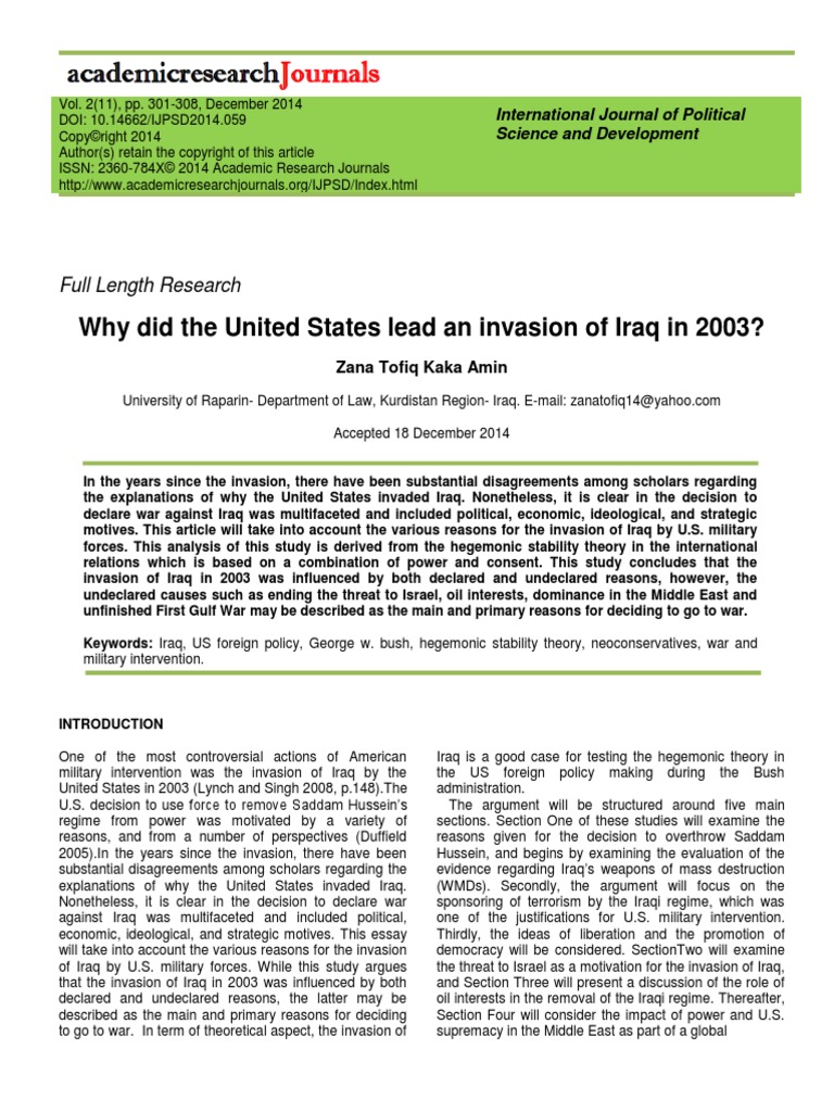 Why US Invaded Iraq in 2003 | PDF | Weapons Of Mass Destruction