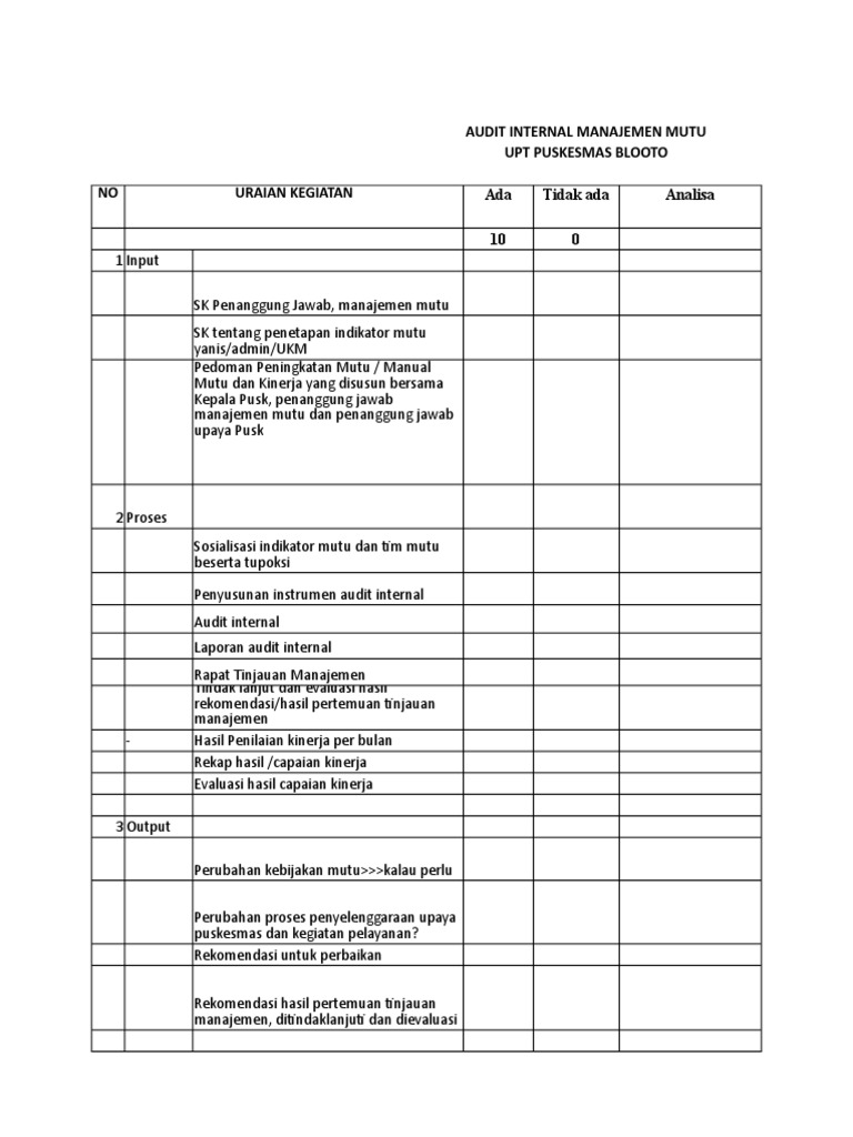 Instrumen Audit Internal Pkm Blooto Xlsx
