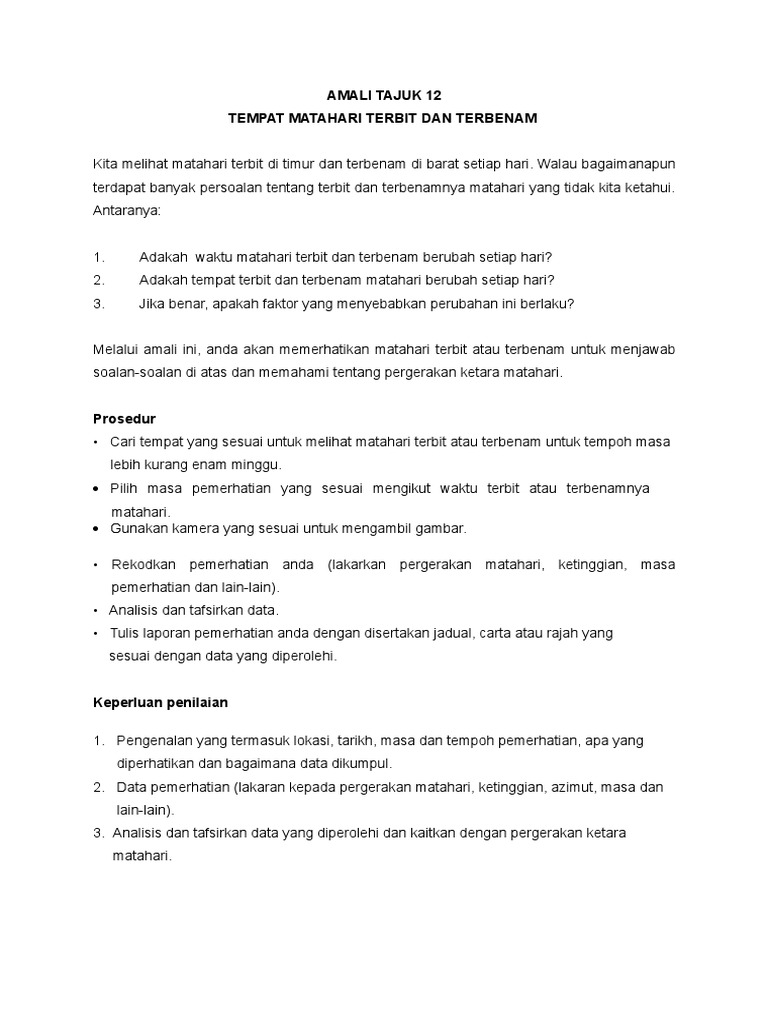 Amali 3 Tempat Matahari Terbit Dan Terbenam Pdf