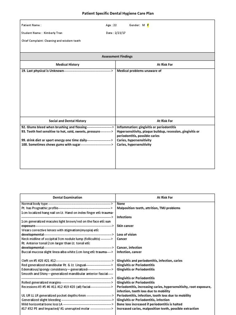 Patient Care Plan PDF Oral Hygiene Human Tooth