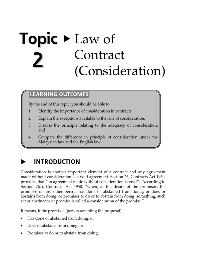 Topic 2 Law of Contract (Consideration) | PDF | Consideration | Private Law