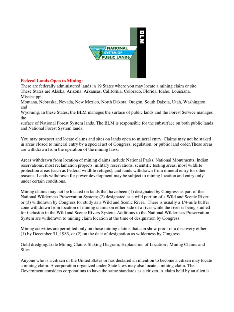 HOW TO STAKE A MINING CLAIM Public Land Mining