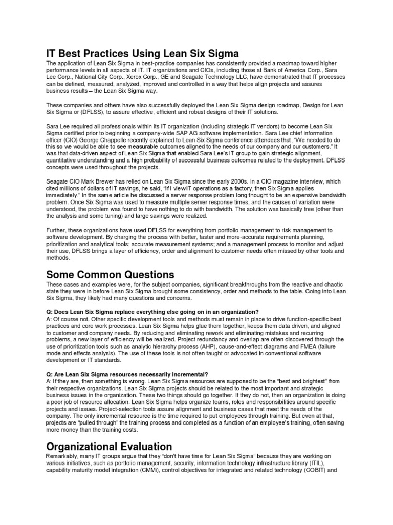 Lean Six Sigma in IT Best Practices | PDF | Six Sigma | Lean Manufacturing