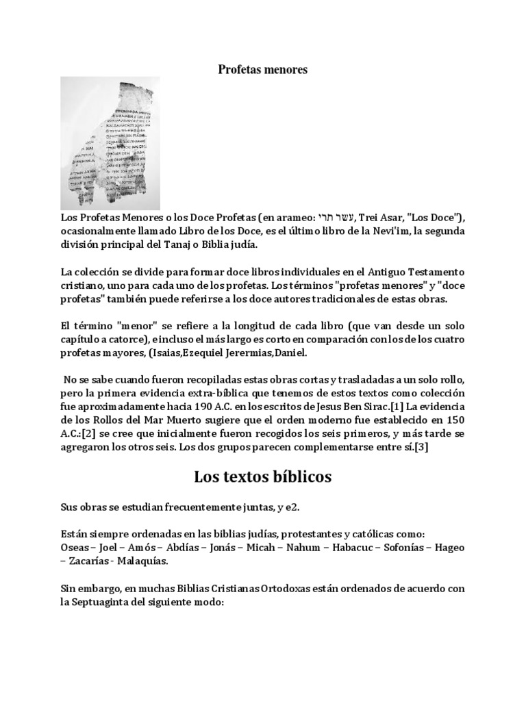 Profetas Menores en la Biblia | PDF | Doce profetas menores | Textos ...