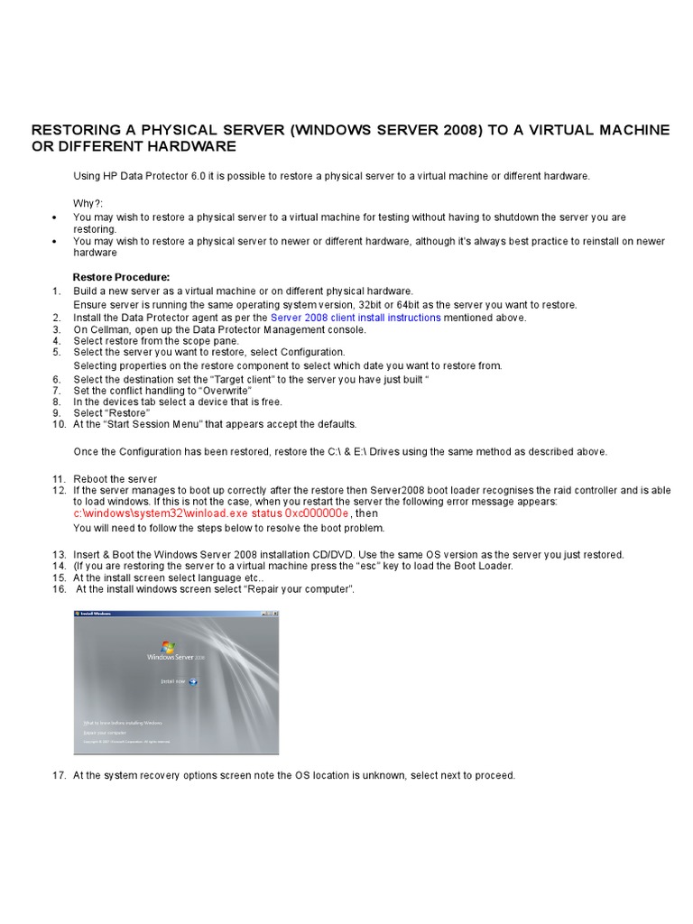Server Restoration Guide | PDF | Booting | Server (Computing)